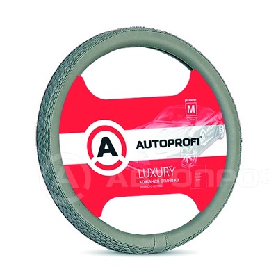 AUTOPROFI Кожаная оплётка руля AP-810 GY (M)