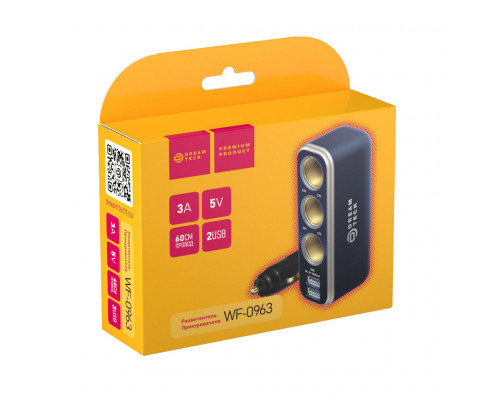 DREAM Разветвитель прикуривателя WF-0963 2USB 3АЗУ 3А