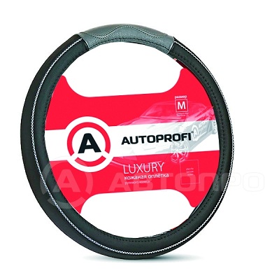 AUTOPROFI Кожаная оплётка руля AP-1080 BK/GY (M)