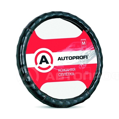 AUTOPROFI Кожаная оплётка руля AP-765 BK (M)