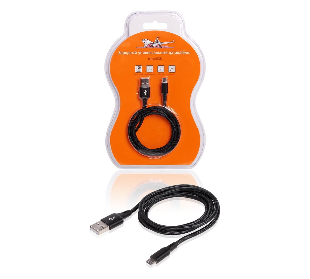 AIRLINE Зарядный универсальный датакабель microUSB нейлоновая оплётка ACHM23