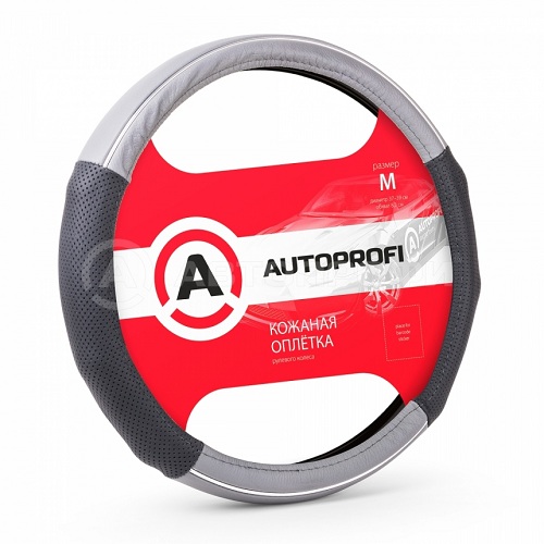 AUTOPROFI Кожаная оплётка руля AP-1060 BK/GY (M)