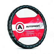 AUTOPROFI Кожаная оплётка руля AP-765 BK (M) (preview)