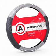 AUTOPROFI Кожаная оплётка руля AP-1060 BK/GY (M) (preview)